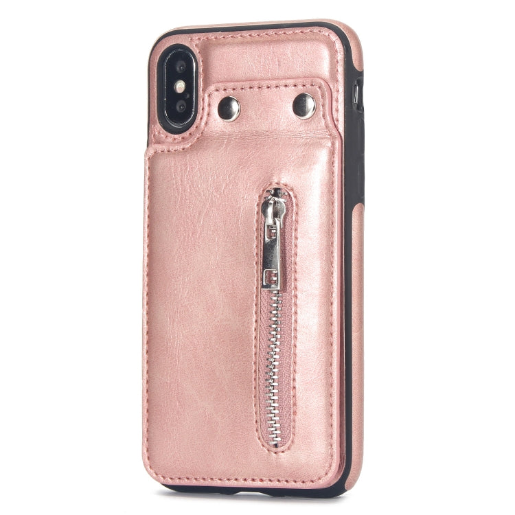 For iPhone X / XS Vertical Flip Zipper Multi-functional Leather Case with Holder & Photo Frame & Card Slots