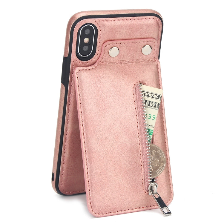 For iPhone X / XS Vertical Flip Zipper Multi-functional Leather Case with Holder & Photo Frame & Card Slots