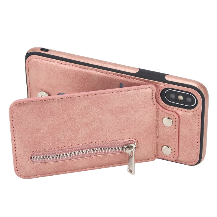 For iPhone X / XS Vertical Flip Zipper Multi-functional Leather Case with Holder & Photo Frame & Card Slots