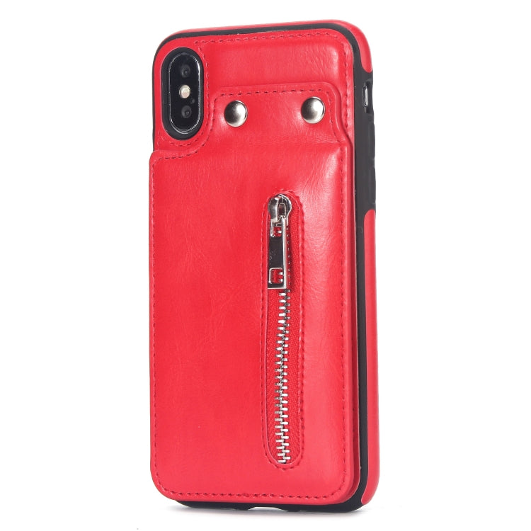 For iPhone X / XS Vertical Flip Zipper Multi-functional Leather Case with Holder & Photo Frame & Card Slots