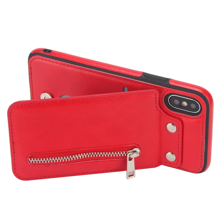 For iPhone X / XS Vertical Flip Zipper Multi-functional Leather Case with Holder & Photo Frame & Card Slots
