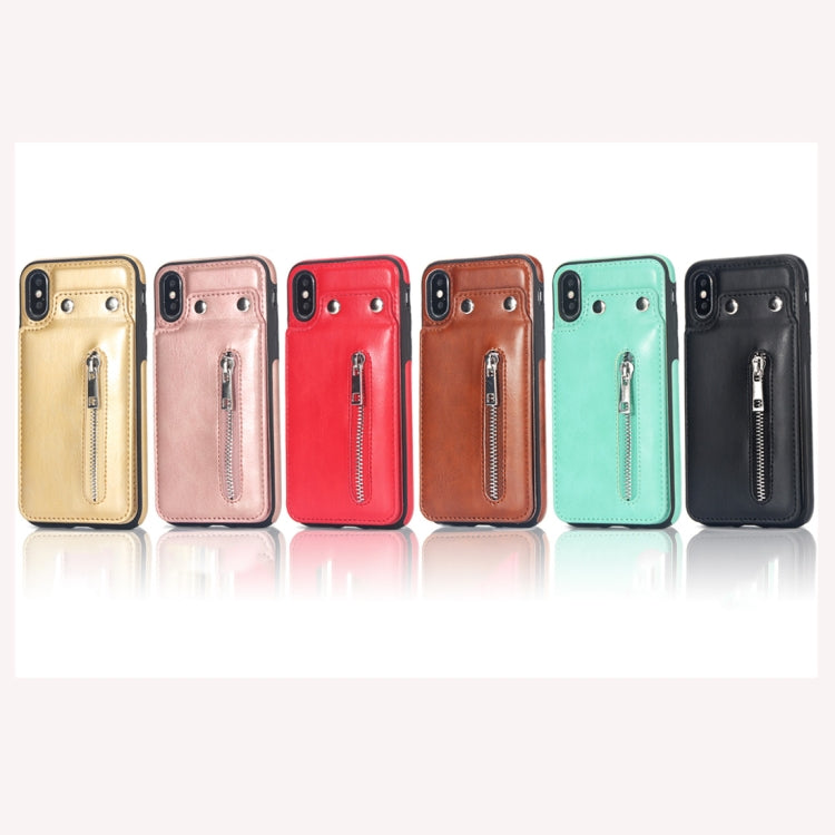 For iPhone X / XS Vertical Flip Zipper Multi-functional Leather Case with Holder & Photo Frame & Card Slots