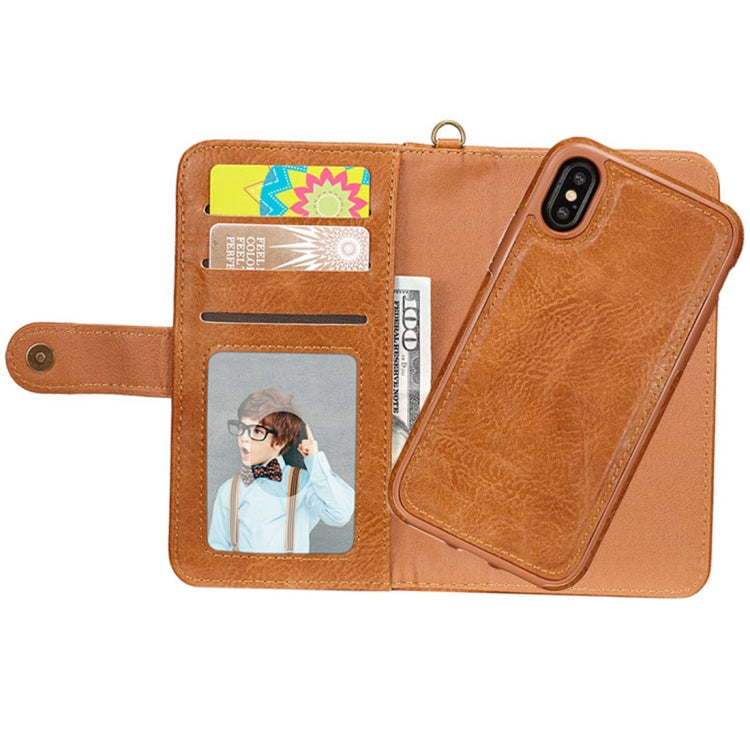 For iPhone X / XS PU Detachable Horizontal Flip Protective Leather Case with Card Slots & Wallet & Photo Frame & Lanyard (Brown)