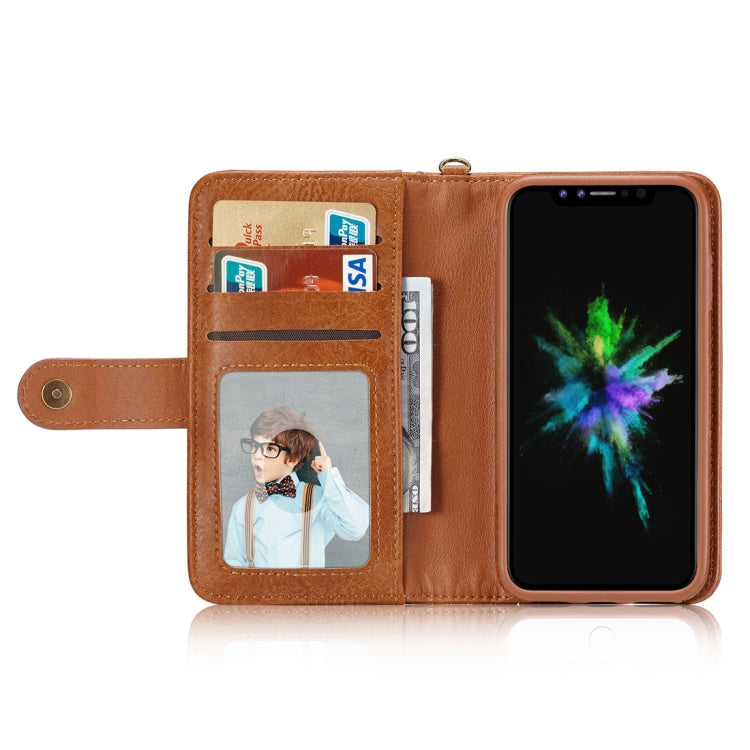 For iPhone X / XS PU Detachable Horizontal Flip Protective Leather Case with Card Slots & Wallet & Photo Frame & Lanyard (Brown)