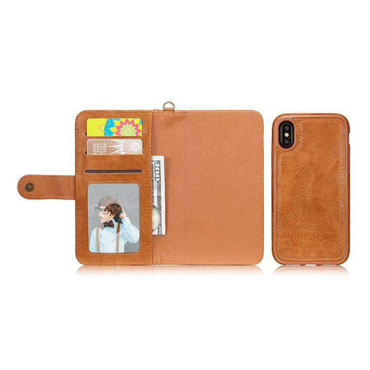 For iPhone X / XS PU Detachable Horizontal Flip Protective Leather Case with Card Slots & Wallet & Photo Frame & Lanyard (Brown)