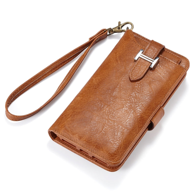For iPhone X / XS PU Detachable Horizontal Flip Protective Leather Case with Card Slots & Wallet & Photo Frame & Lanyard (Brown)