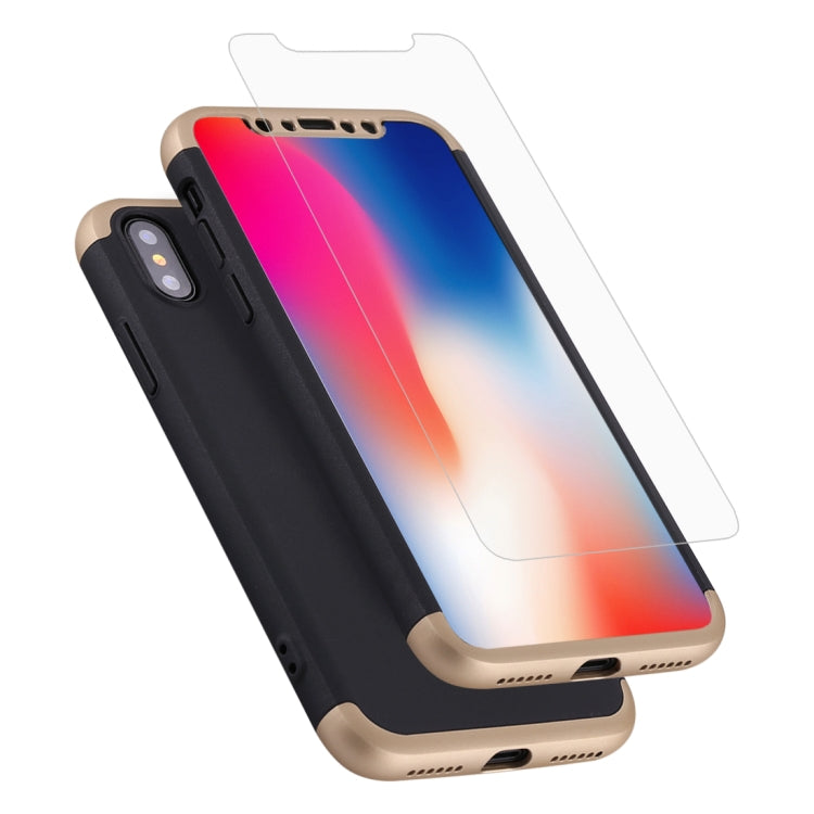 For iPhone X / XS GKK Three-paragraph 360 Degrees Full Coverage Protective Cover Case with Tempered Glass Film