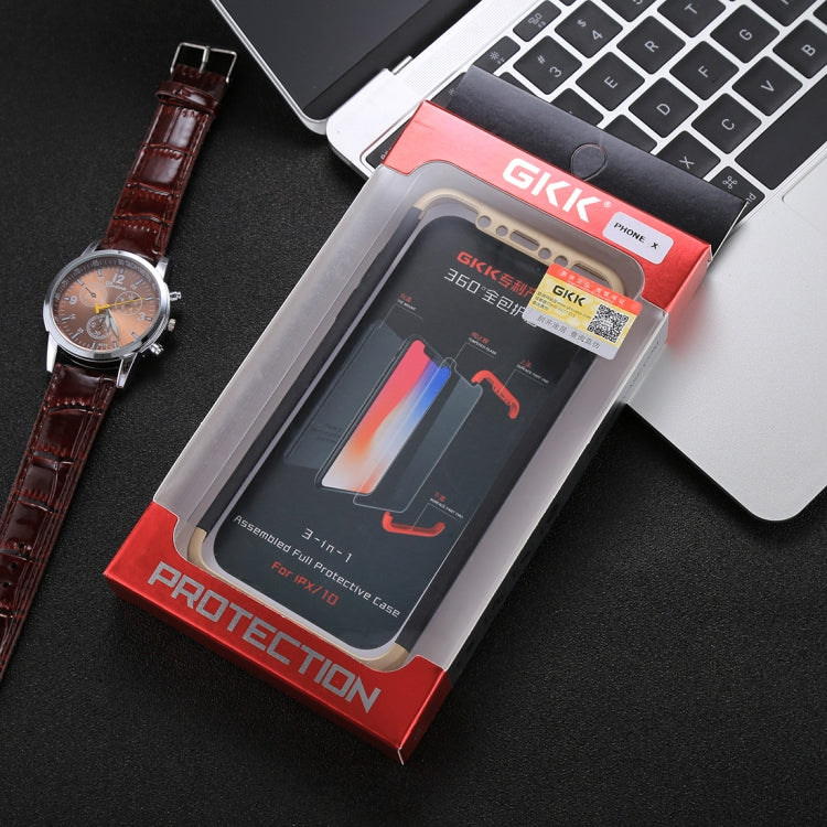 For iPhone X / XS GKK Three-paragraph 360 Degrees Full Coverage Protective Cover Case with Tempered Glass Film
