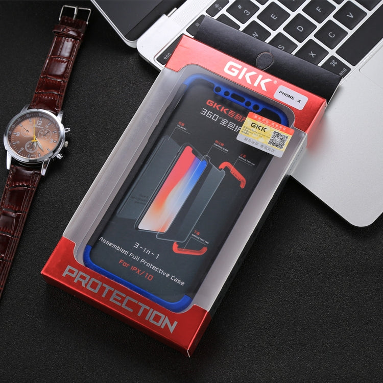For iPhone X / XS GKK Three-paragraph 360 Degrees Full Coverage Protective Cover Case with Tempered Glass Film