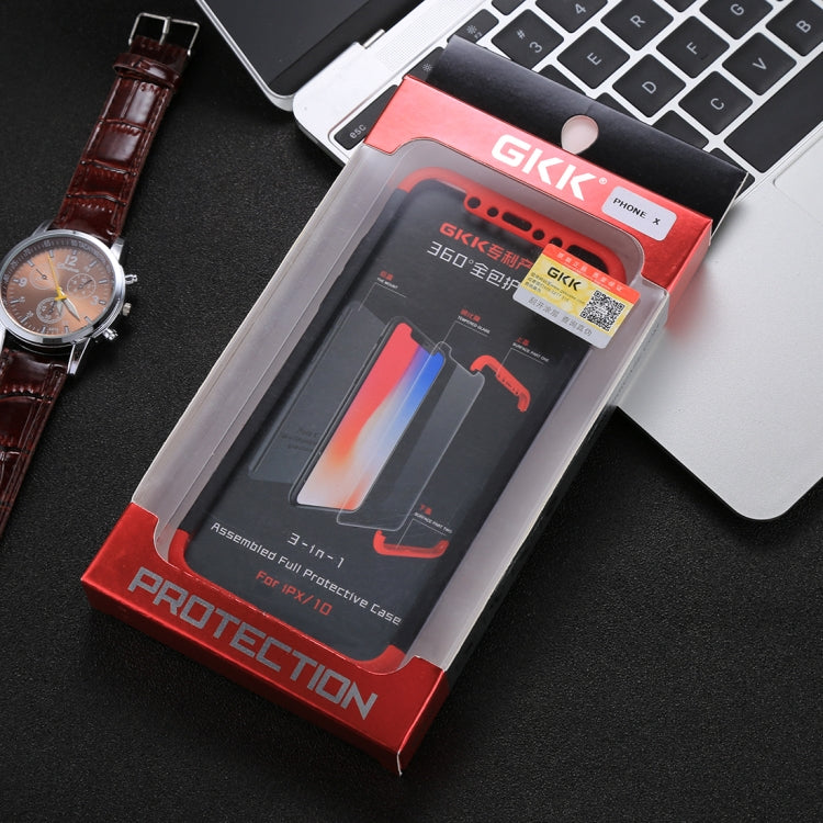 For iPhone X / XS GKK Three-paragraph 360 Degrees Full Coverage Protective Cover Case with Tempered Glass Film