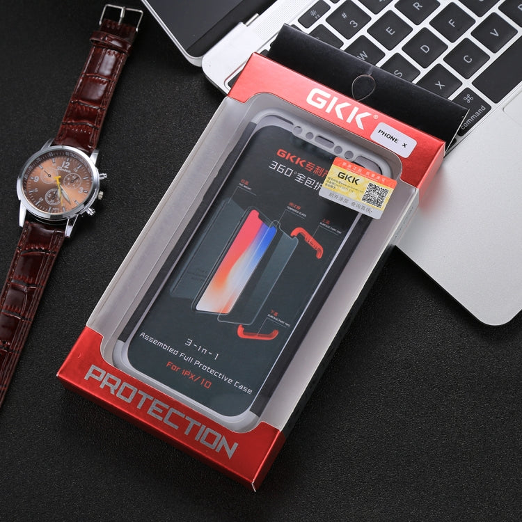 For iPhone X / XS GKK Three-paragraph 360 Degrees Full Coverage Protective Cover Case with Tempered Glass Film