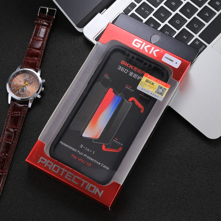 For iPhone X / XS GKK Three-paragraph 360 Degrees Full Coverage Protective Cover Case with Tempered Glass Film