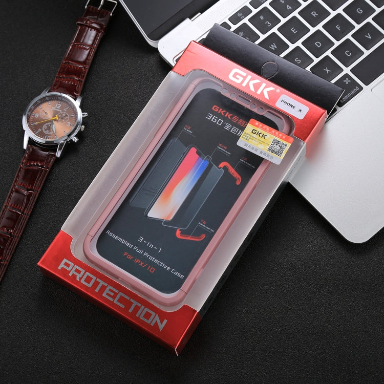 For iPhone X / XS GKK Three-paragraph 360 Degrees Full Coverage Protective Cover Case with Tempered Glass Film