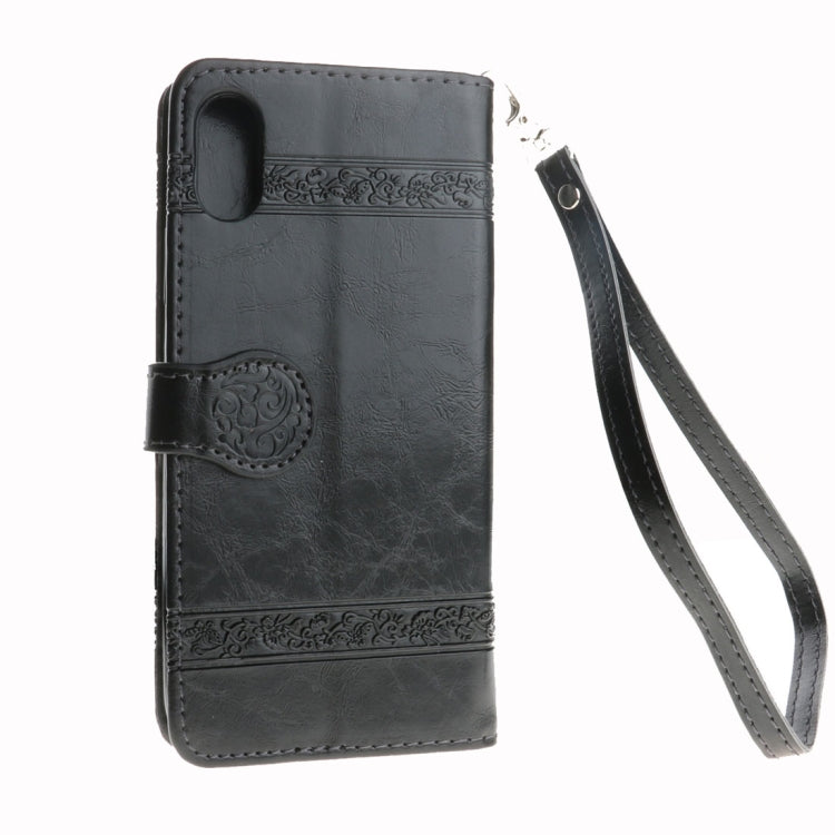 For iPhone X / XS Retro Oil Wax Texture Horizontal Flip Embossed Leather Case with Holder & Card Slots & Wallet & Photo Frame & Lanyard