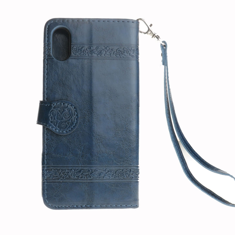 For iPhone X / XS Retro Oil Wax Texture Horizontal Flip Embossed Leather Case with Holder & Card Slots & Wallet & Photo Frame & Lanyard