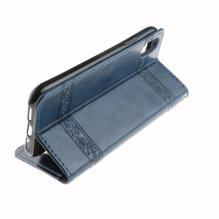 For iPhone X / XS Retro Oil Wax Texture Horizontal Flip Embossed Leather Case with Holder & Card Slots & Wallet & Photo Frame & Lanyard
