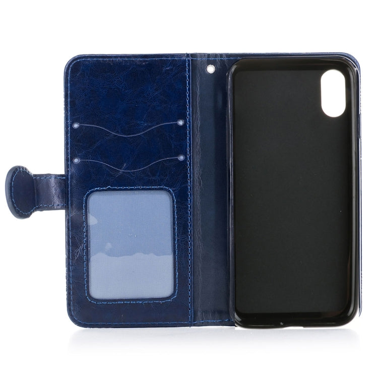 For iPhone X / XS Retro Oil Wax Texture Horizontal Flip Embossed Leather Case with Holder & Card Slots & Wallet & Photo Frame & Lanyard