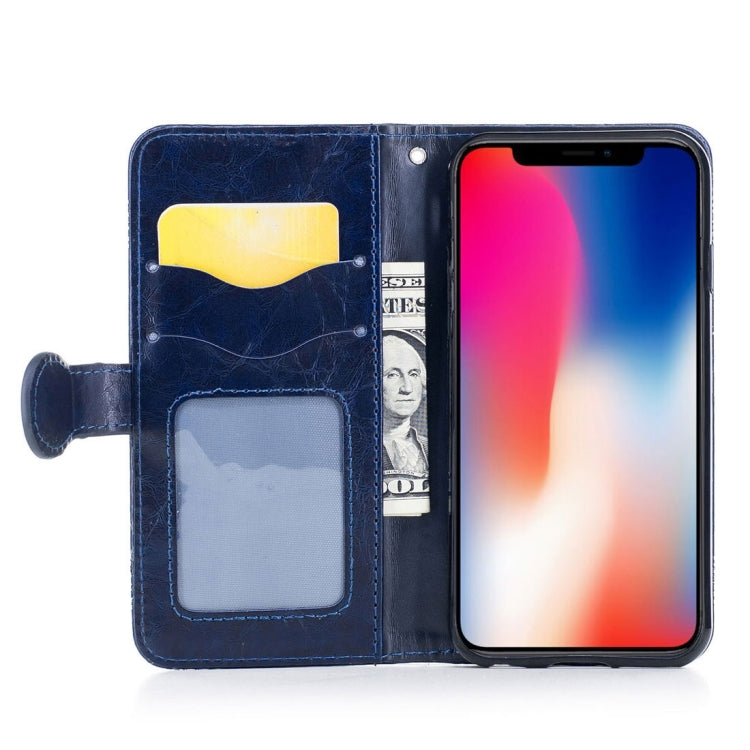 For iPhone X / XS Retro Oil Wax Texture Horizontal Flip Embossed Leather Case with Holder & Card Slots & Wallet & Photo Frame & Lanyard