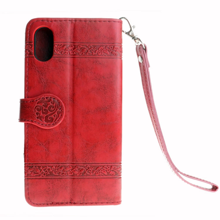 For iPhone X / XS Retro Oil Wax Texture Horizontal Flip Embossed Leather Case with Holder & Card Slots & Wallet & Photo Frame & Lanyard