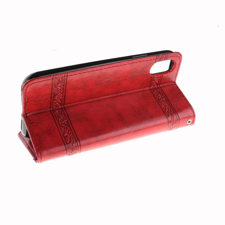 For iPhone X / XS Retro Oil Wax Texture Horizontal Flip Embossed Leather Case with Holder & Card Slots & Wallet & Photo Frame & Lanyard