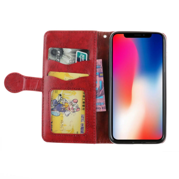 For iPhone X / XS Retro Oil Wax Texture Horizontal Flip Embossed Leather Case with Holder & Card Slots & Wallet & Photo Frame & Lanyard