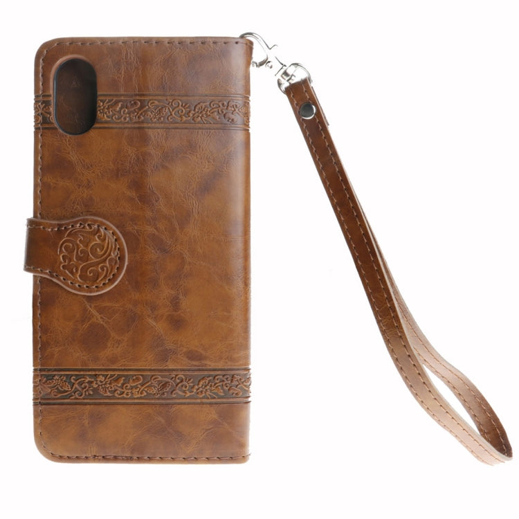 For iPhone X / XS Retro Oil Wax Texture Horizontal Flip Embossed Leather Case with Holder & Card Slots & Wallet & Photo Frame & Lanyard