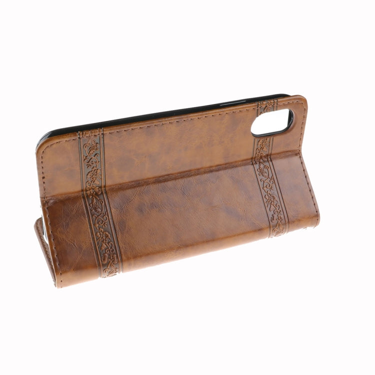 For iPhone X / XS Retro Oil Wax Texture Horizontal Flip Embossed Leather Case with Holder & Card Slots & Wallet & Photo Frame & Lanyard