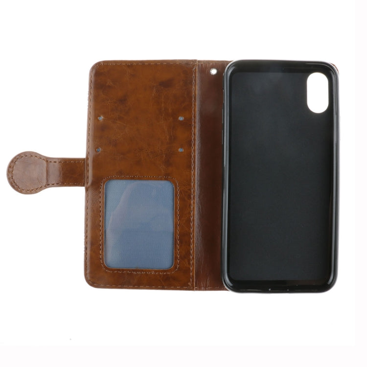 For iPhone X / XS Retro Oil Wax Texture Horizontal Flip Embossed Leather Case with Holder & Card Slots & Wallet & Photo Frame & Lanyard