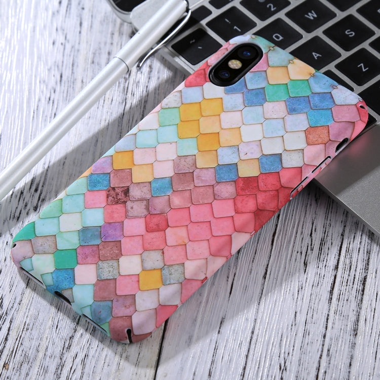 For iPhone X / XS Painted Colorful Grid Pattern Protective Back Hard Case