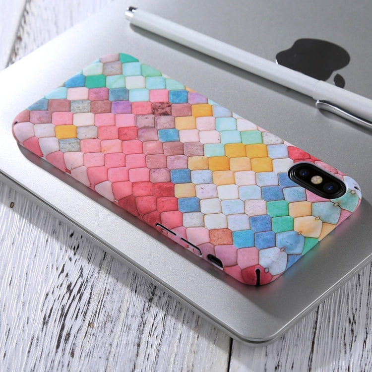 For iPhone X / XS Painted Colorful Grid Pattern Protective Back Hard Case