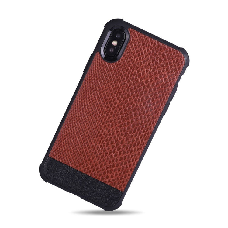 For iPhone X / XS Snake Texture Leather Paste Magnetic Protective Back Case(Brown)