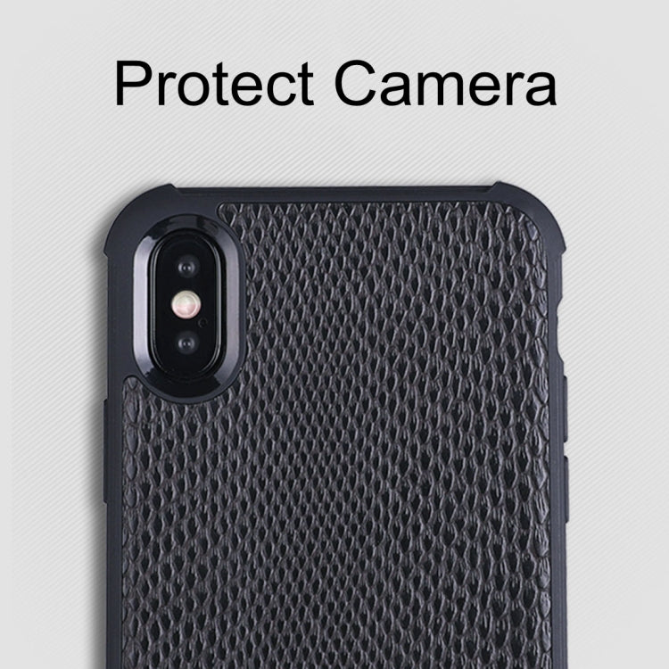 For iPhone X / XS Snake Texture Leather Paste Magnetic Protective Back Case(Brown)