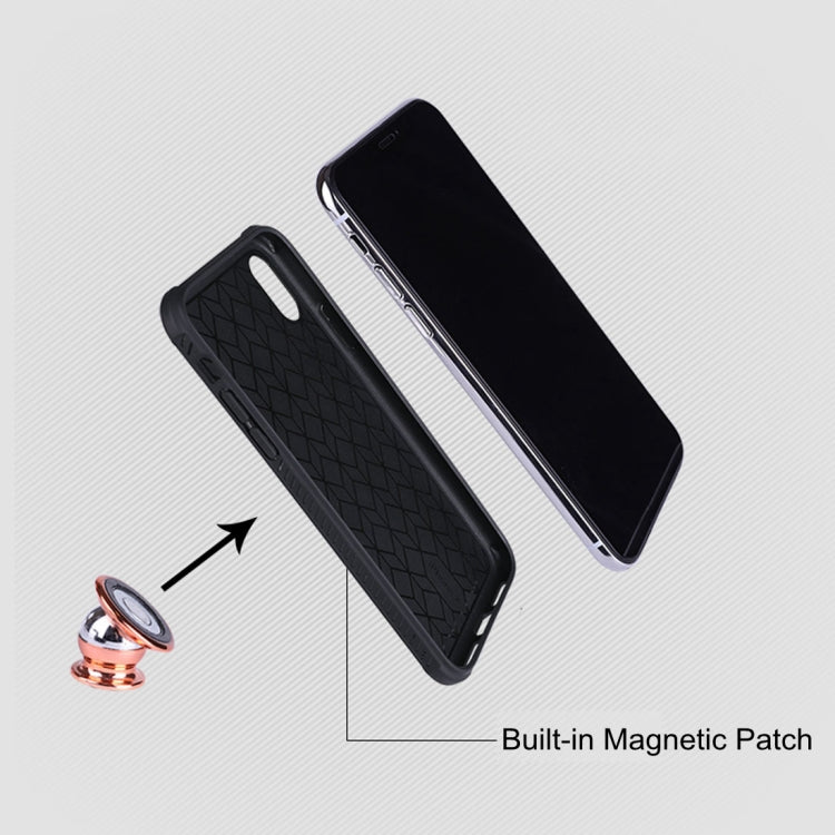 For iPhone X / XS Snake Texture Leather Paste Magnetic Protective Back Case(Brown)