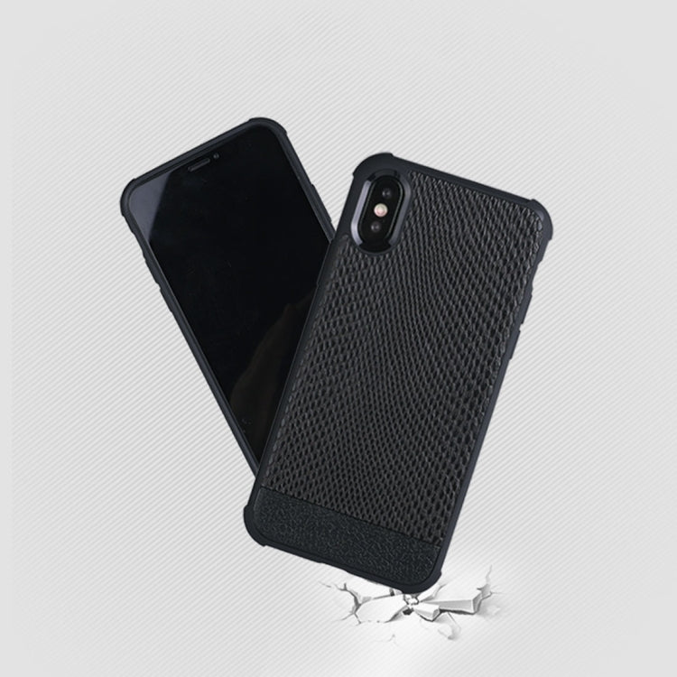 For iPhone X / XS Snake Texture Leather Paste Magnetic Protective Back Case(Brown)