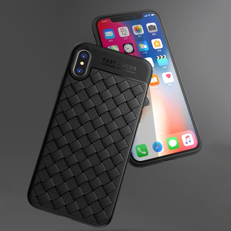 For iPhone X / XS TOTUDESIGN Weave Style TPU Breathable Soft Protective Back Cover Case (Black)