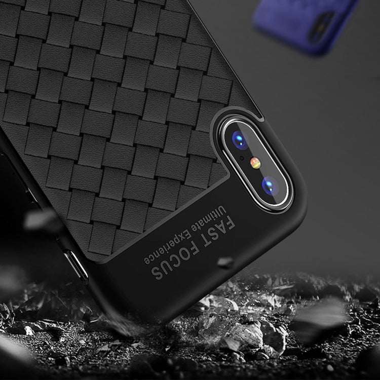 For iPhone X / XS TOTUDESIGN Weave Style TPU Breathable Soft Protective Back Cover Case (Black)