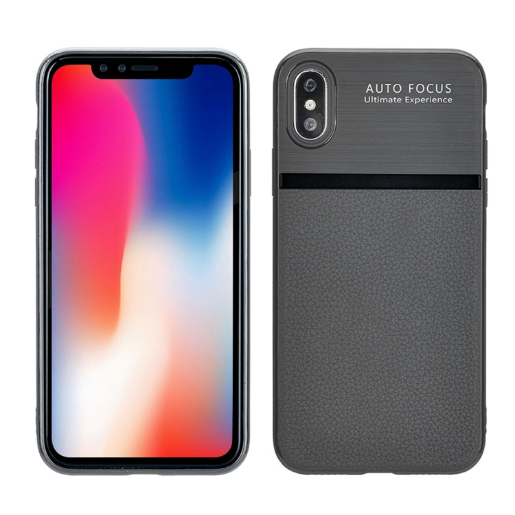 For iPhone X / XS Brushed Leather Texture TPU + PC Shockproof Anti-slip Protective Back Cover Case