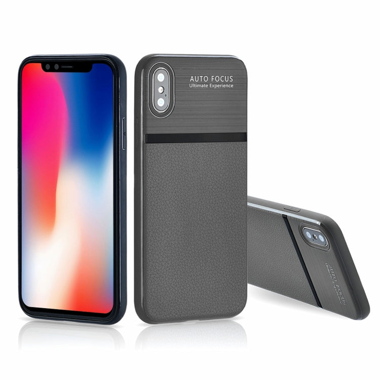 For iPhone X / XS Brushed Leather Texture TPU + PC Shockproof Anti-slip Protective Back Cover Case