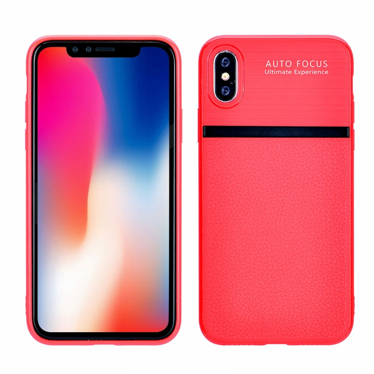 For iPhone X / XS Brushed Leather Texture TPU + PC Shockproof Anti-slip Protective Back Cover Case
