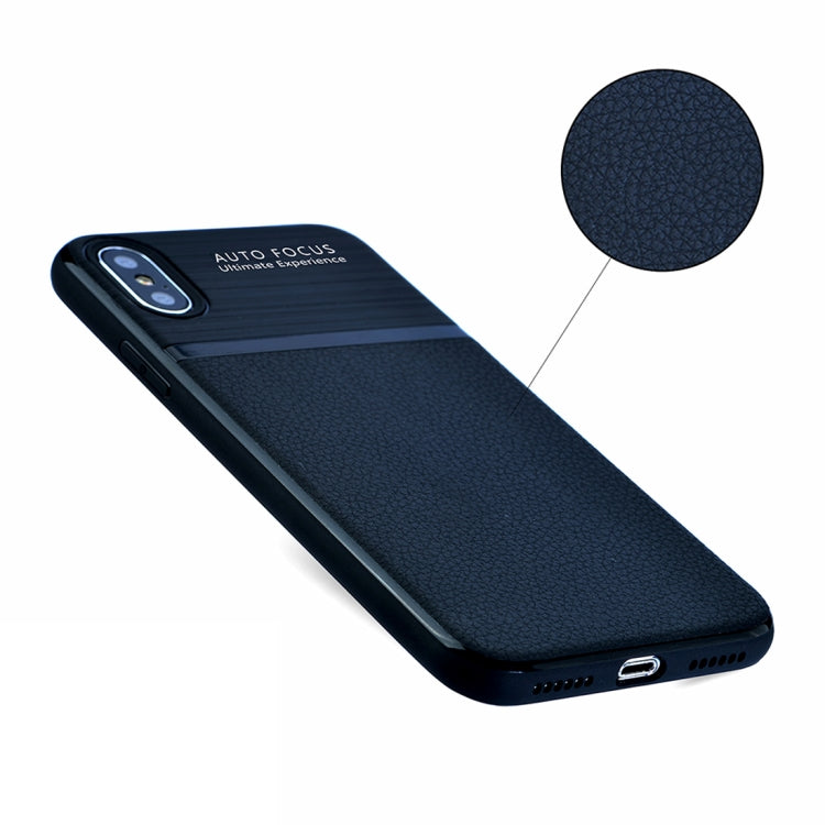 For iPhone X / XS Brushed Leather Texture TPU + PC Shockproof Anti-slip Protective Back Cover Case