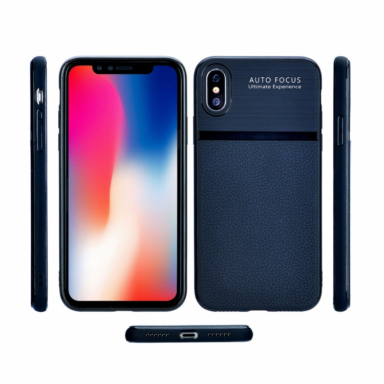 For iPhone X / XS Brushed Leather Texture TPU + PC Shockproof Anti-slip Protective Back Cover Case