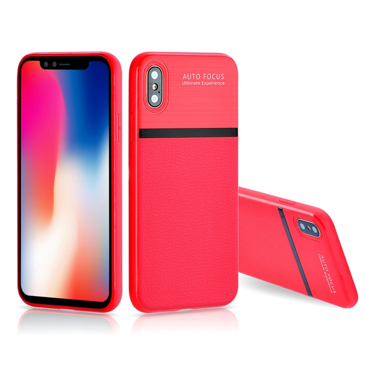 For iPhone X / XS Brushed Leather Texture TPU + PC Shockproof Anti-slip Protective Back Cover Case