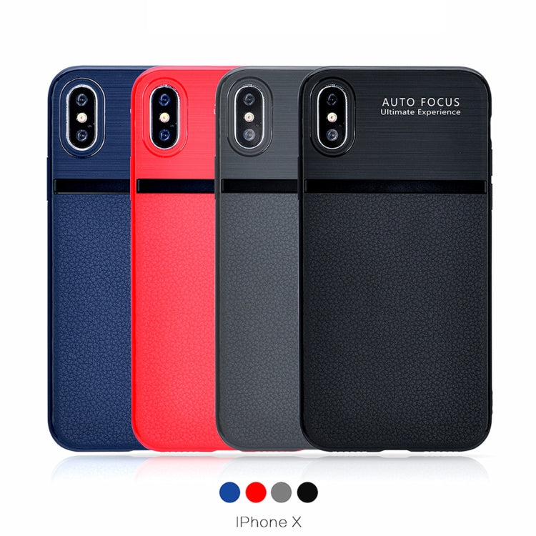 For iPhone X / XS Brushed Leather Texture TPU + PC Shockproof Anti-slip Protective Back Cover Case