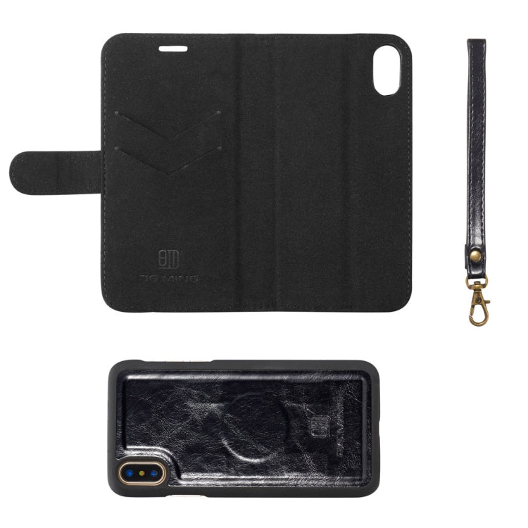 For iPhone X / XS DG.MING Genuine Leather Horizontal Flip Detachable Magnetic Protective Case with Holder & Card Slots & Lanyard