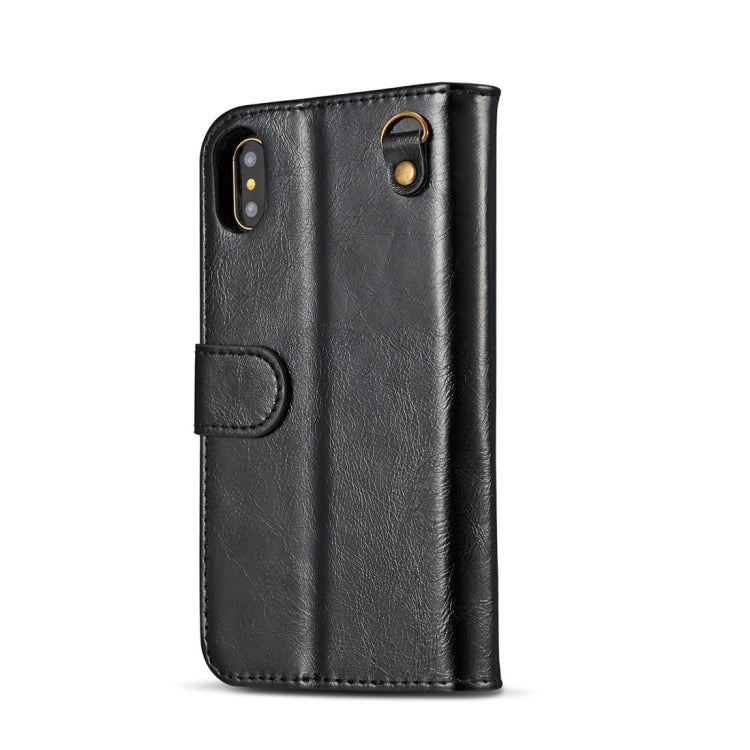 For iPhone X / XS DG.MING Genuine Leather Horizontal Flip Detachable Magnetic Protective Case with Holder & Card Slots & Lanyard