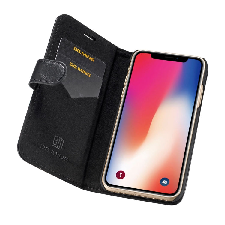 For iPhone X / XS DG.MING Genuine Leather Horizontal Flip Detachable Magnetic Protective Case with Holder & Card Slots & Lanyard