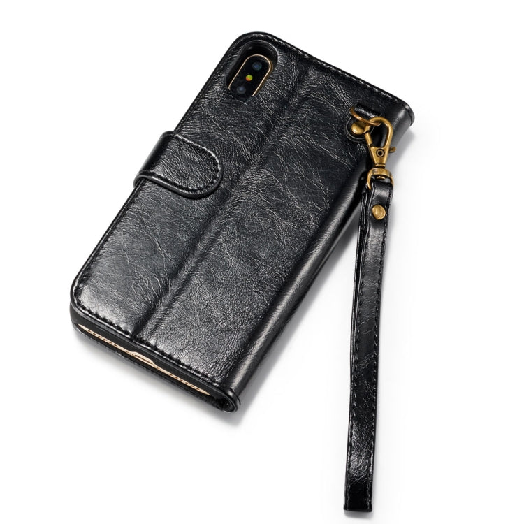 For iPhone X / XS DG.MING Genuine Leather Horizontal Flip Detachable Magnetic Protective Case with Holder & Card Slots & Lanyard