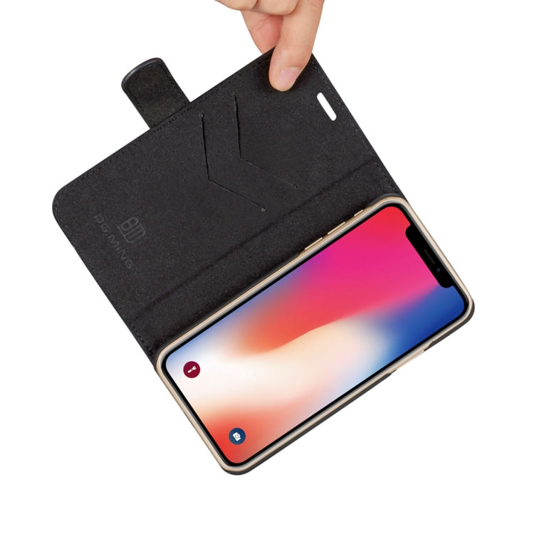 For iPhone X / XS DG.MING Genuine Leather Horizontal Flip Detachable Magnetic Protective Case with Holder & Card Slots & Lanyard