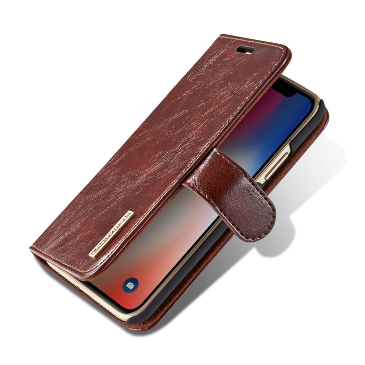 For iPhone X / XS DG.MING Genuine Leather Horizontal Flip Detachable Magnetic Protective Case with Holder & Card Slots & Lanyard
