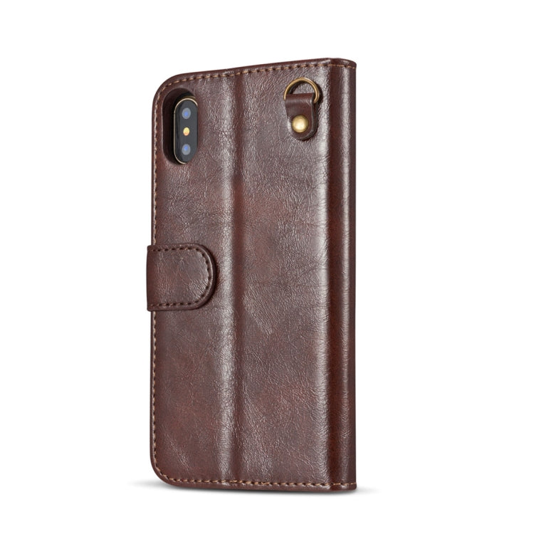 For iPhone X / XS DG.MING Genuine Leather Horizontal Flip Detachable Magnetic Protective Case with Holder & Card Slots & Lanyard